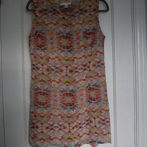 CAbi Sleeveless Tunic Blouse Top -pink geometric print